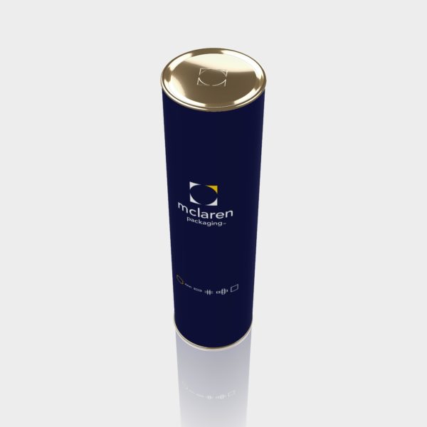 Round packaging tube with embossed metal lid